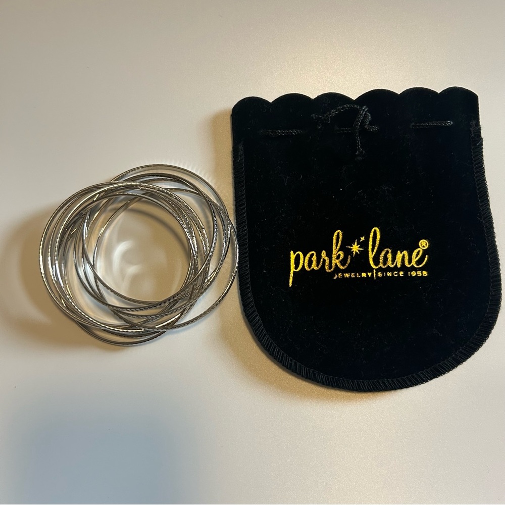 Park Lane Hammered Multi-ring Silver Bangle